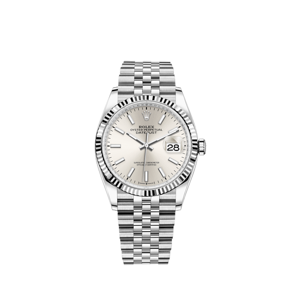 Rolex Datejust Ref. 126234 36mm Jubilee Bracelet and White Gold with Silver Stick Dial Fluted Bezel