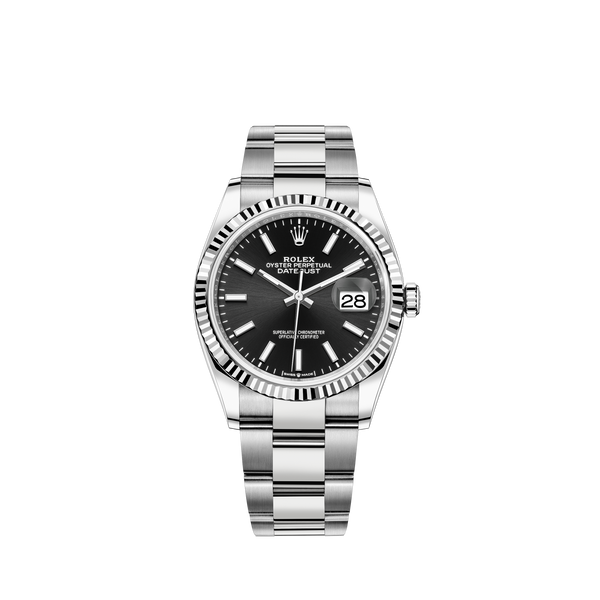 Rolex Datejust Ref. 126234 36mm Oyster Bracelet White Gold Black Stick Dial