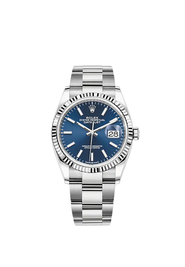 Rolex Datejust Ref. 126234 36mm Oyster Bracelet White Gold with Blue Stick Dial