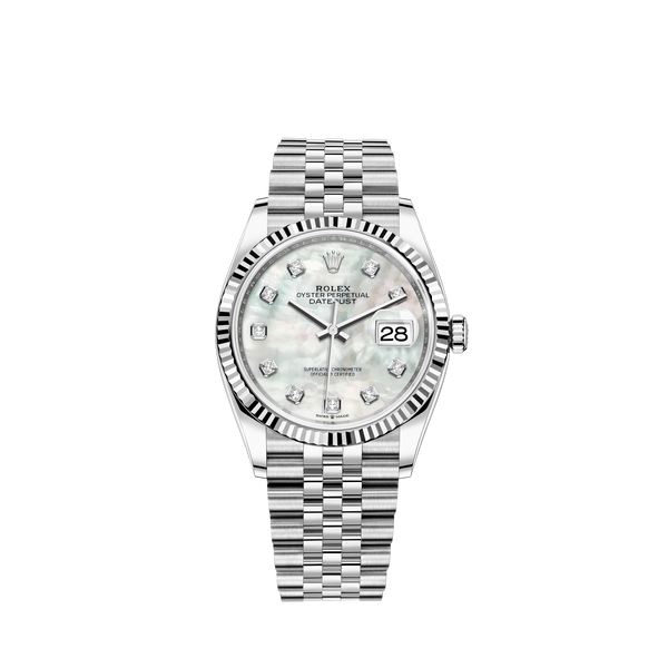 Rolex Datejust 36mm Jubilee Bracelet White Gold with Mother-of-Pearl Diamond-Set Dial Fluted Bezel