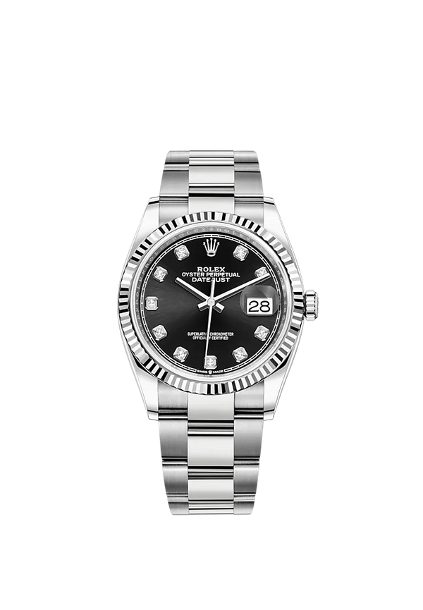 Rolex Datejust 36mm Oyster Bracelet White Gold Black Diamond-Marker Dial