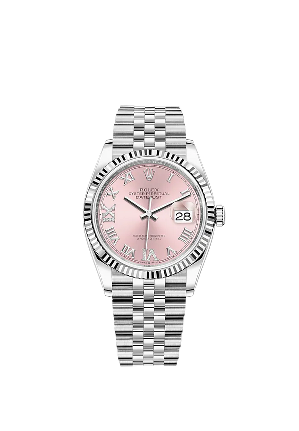 Rolex Datejust Ref. 126234 36mm Jubilee Bracelet White Gold with Pink Dial Fluted Bezel