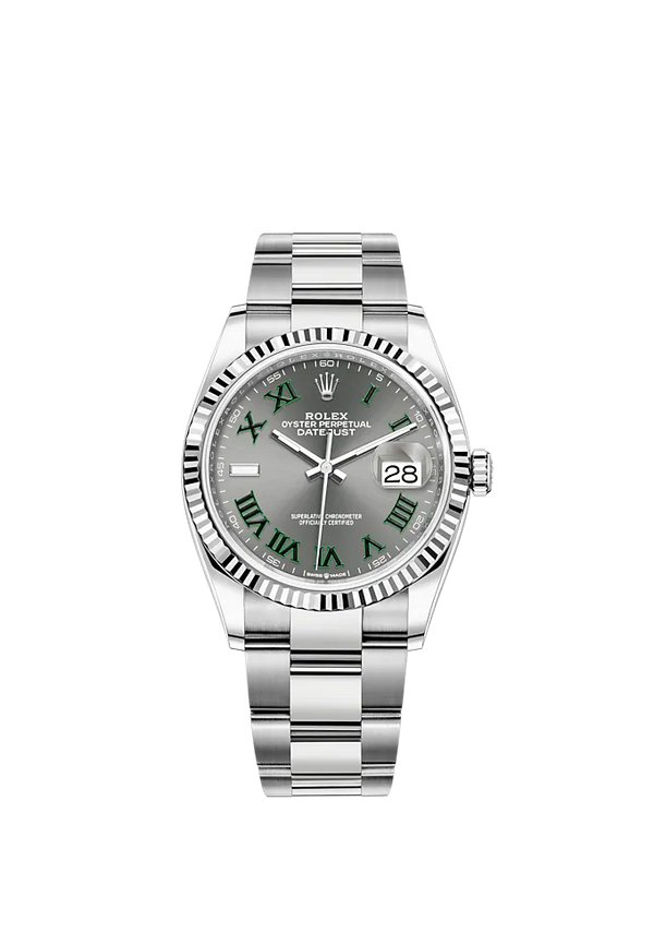 Rolex Datejust Wimbledon Ref. 126234 36mm Oyster Bracelet and White Gold with Slate Dial Fluted Bezel