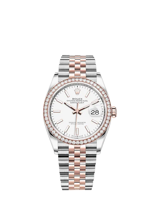 Datejust 36 36mm Oystersteel Jubilee Bracelet and Everose Gold with White Dial Diamond-Set Bezel