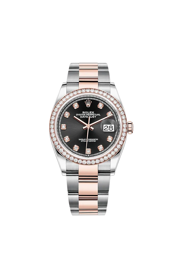 Datejust 36 36mm Oyster Bracelet Oystersteel and Everose Gold with Bright Black Diamond-Set Dial Diamond-Set Bezel