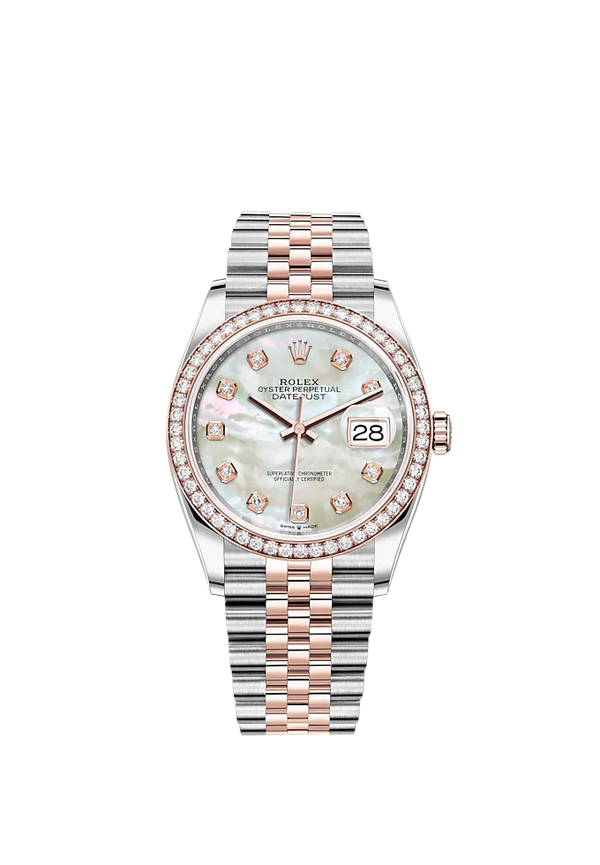 Datejust 36 36mm Oystersteel and Everose Gold Jubilee Bracelet White Mother-of-Pearl Diamond-set Dial Diamond-set Bezel