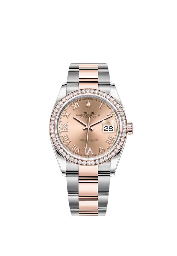 Datejust 36 36mm Oyster Bracelet Oystersteel and Everose Gold with Rose Colour Diamond-Set Dial Diamond-Set Bezel
