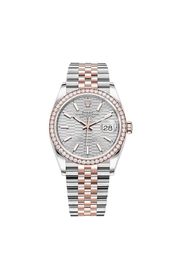 Datejust 36 36mm Oystersteel Jubilee Bracelet and Everose Gold with Silver Fluted-Motif Dial Diamond-Set Bezel