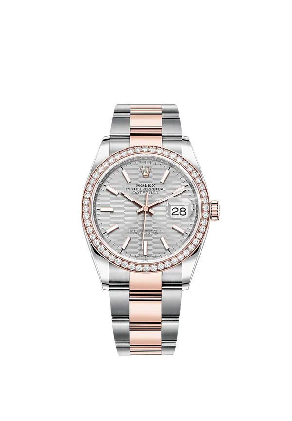 Datejust 36 36mm Oyster Bracelet Oystersteel and Everose Gold with Silver Fluted-Motif Dial Diamond-Set Bezel