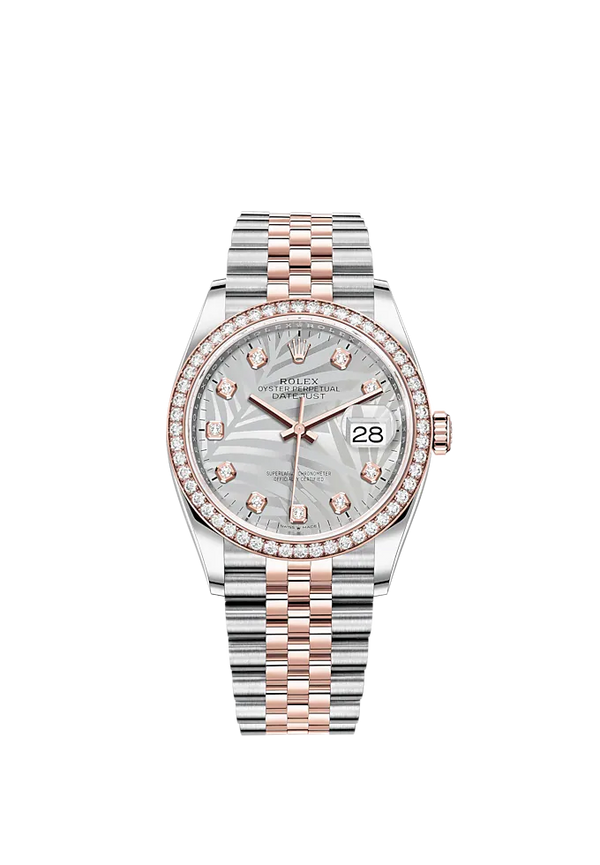 Datejust 36 36mm Oystersteel Everose Gold Jubilee Bracelet Silver Palm-Motif Diamond-set Dial Diamond-set Bezel
