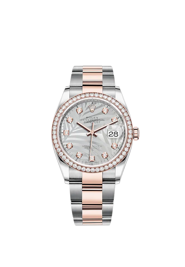 Datejust 36 36mm Oystersteel Everose Gold Oyster Bracelet Silver Palm-Motif Diamond-set Dial Diamond-set Bezel