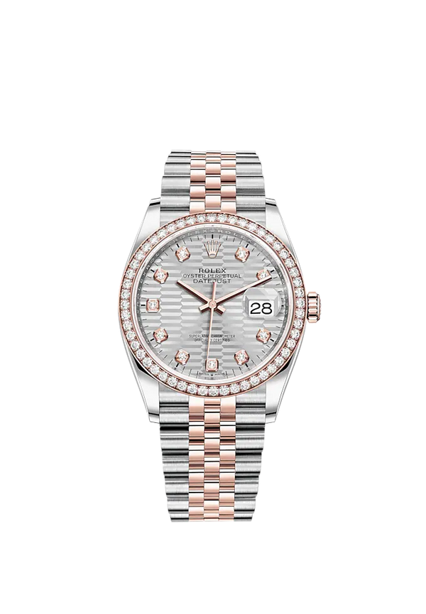 Datejust 36 36mm Oystersteel and Everose Gold Jubilee Bracelet Silver Fluted-Motif Diamond-set Dial Diamond-set Bezel