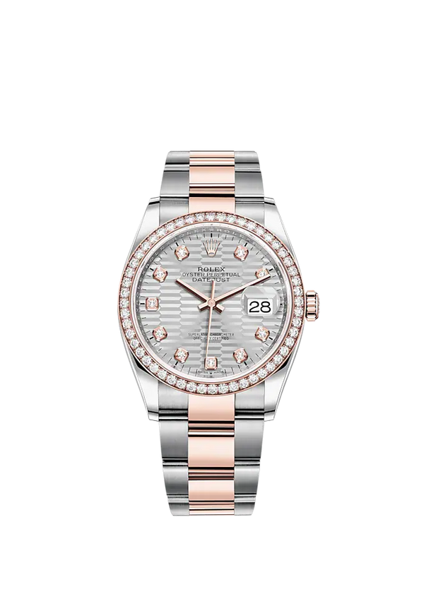 Datejust 36 36mm Oystersteel and Everose Gold Oyster Bracelet Silver Fluted-Motif Diamond-set Dial Diamond-set Bezel