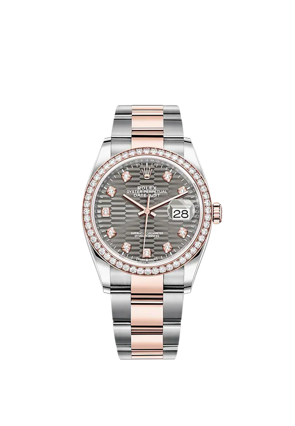 Datejust 36 36mm Oystersteel and Everose Gold Oyster Bracelet Slate Fluted-Motif Diamond-set Dial Diamond-set Bezel