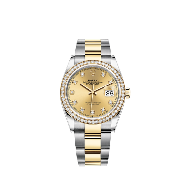 Datejust 36 36mm Oyster Bracelet Oystersteel and Yellow Gold with Champagne-Colour Diamond-Set Dial Diamond-Set Bezel