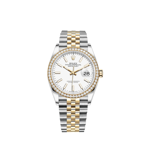 Datejust 36 36mm Oystersteel Jubilee Bracelet and Yellow Gold with White Dial Diamond-Set Bezel