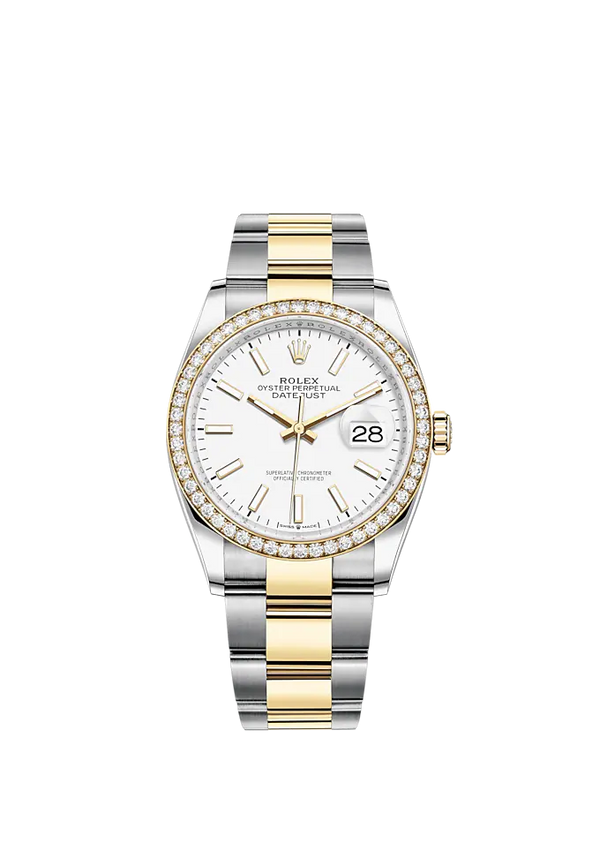 Datejust 36 36mm Oyster Bracelet Oystersteel and Yellow Gold with White Dial Diamond-Set Bezel
