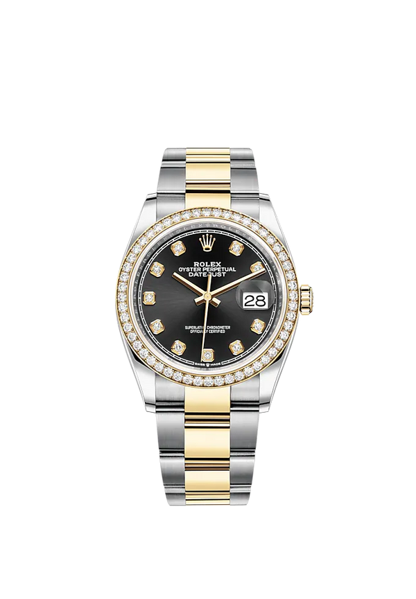 Datejust 36 36mm Oyster Bracelet Oystersteel and Yellow Gold with Bright Black Diamond-Set Dial Diamond-Set Bezel