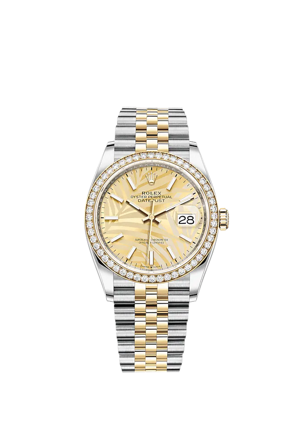 Datejust 36 36mm Oystersteel Jubilee Bracelet and Yellow Gold Golden Palm-Motif Dial Diamond-Set Bezel