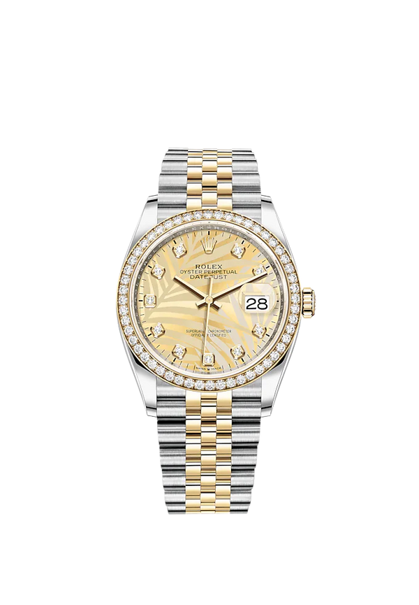 Datejust 36 36mm Oystersteel and Yellow Gold Jubilee Bracelet Golden Palm-Motif Diamond-set Dial Diamond-set Bezel
