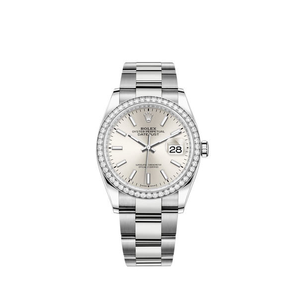 Datejust 36 36mm Oystersteel and White Gold Oyster Bracelet Silver Dial Diamond-set Bezel
