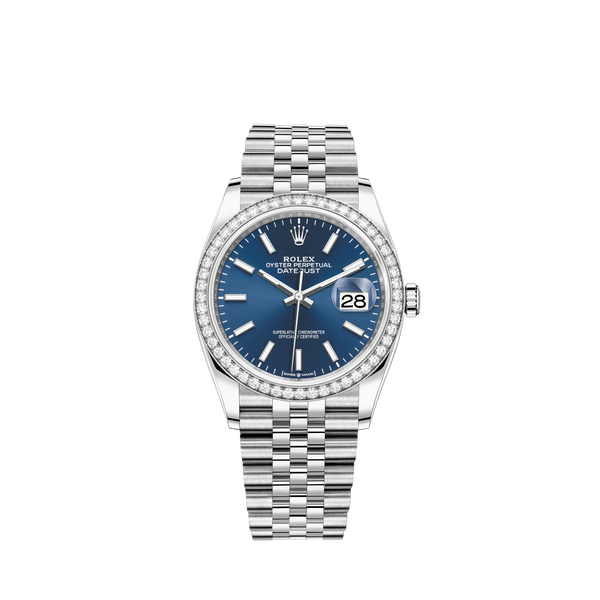 Datejust 36 36mm Oystersteel and White Gold Jubilee Bracelet Bright Blue Dial Diamond-set Bezel