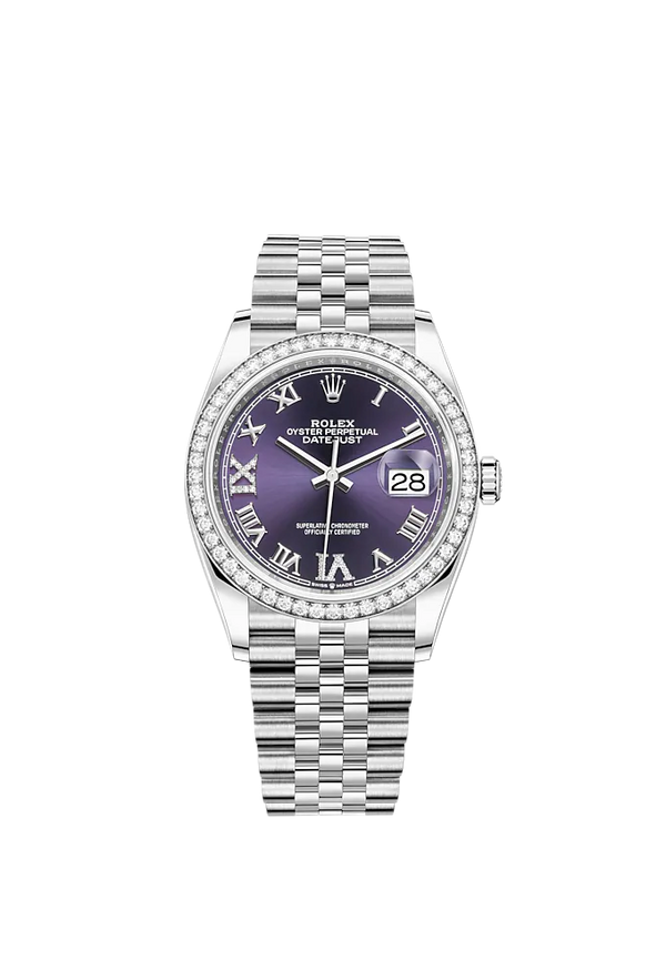 Datejust 36 36mm Oystersteel and White Gold Jubilee Bracelet Aubergine Diamond-set Dial Diamond-set Bezel