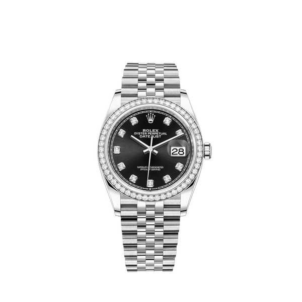 Datejust 36 36mm Oystersteel Jubilee Bracelet and White Gold with Bright Black Diamond-Set Dial Diamond-Set Bezel