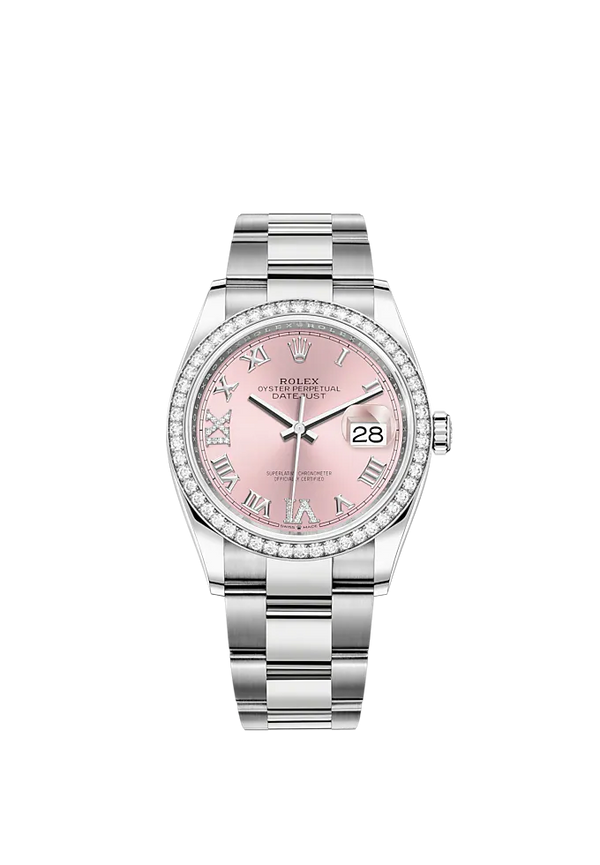 Datejust 36 36mm Oystersteel and White Gold Oyster Bracelet Pink Diamond-set Dial Diamond-set Bezel