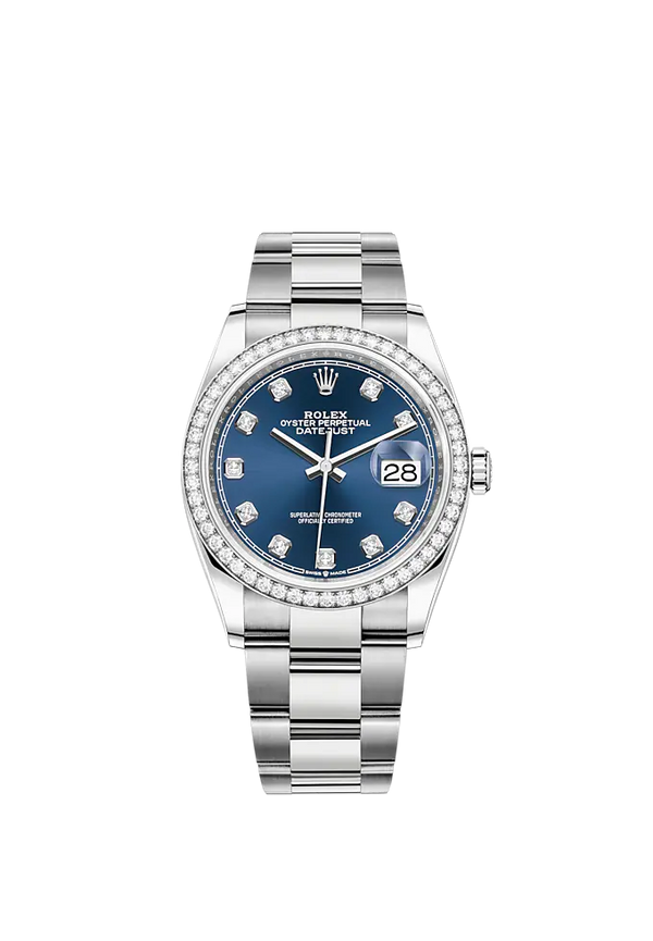 Datejust 36 36mm Bracelet Oystersteel and White Gold with Bright Blue Diamond-Set Dial Diamond-Set Bezel