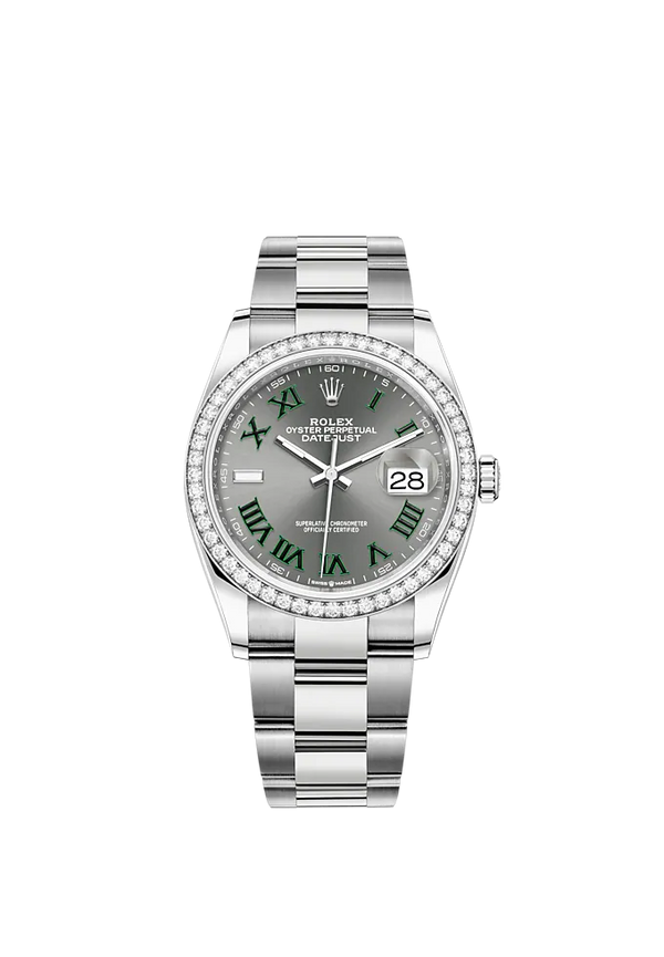 Datejust 36 36mm Oyster Bracelet Oystersteel and White Gold with Slate Dial Diamond-Set Bezel