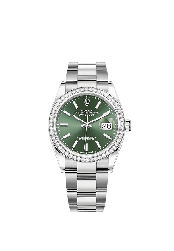 Datejust 36 36mm Oystersteel Oyster Bracelet Mint Green Dial White Gold Diamond-set Bezel