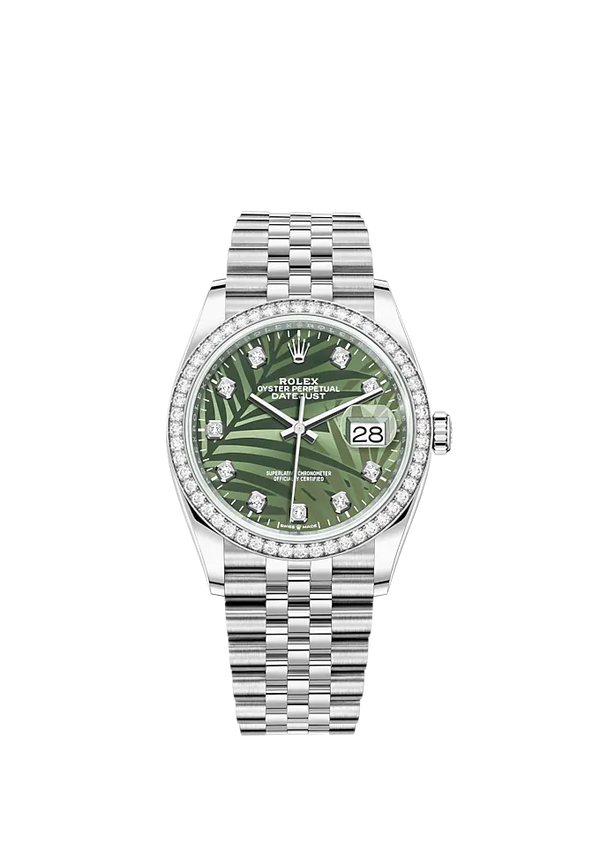 Datejust 36 36mm Oystersteel Jubilee Bracelet Olive Green Palm-Motif Diamond-set Dial Diamond-set Bezel