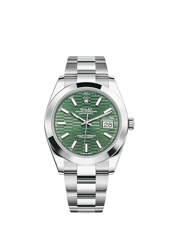 Datejust 41 41mm Oyster Bracelet Oystersteel and Mint Green Fluted-Motif Dial Oystersteel Bezel
