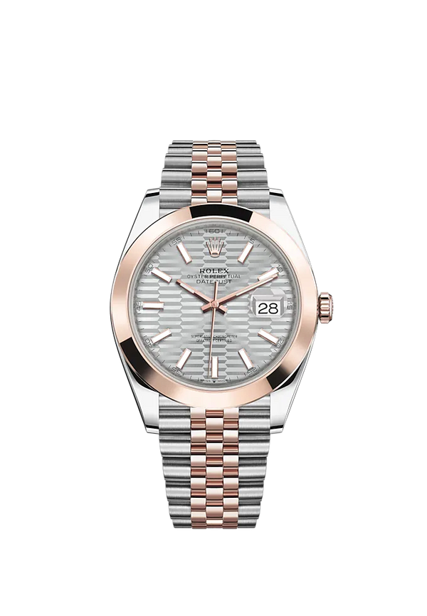 Datejust 41 41mm Jubilee Bracelet Oystersteel and Everose Gold with Silver Fluted-Motif Dial Everose Gold Bezel