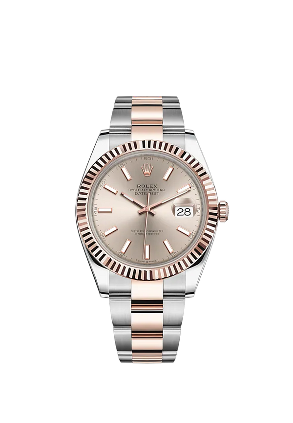 Datejust 41 41mm Oyster Bracelet Oystersteel and Everose Gold with Sundust Dial Fluted Bezel