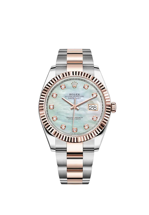 Datejust 41 41mm Oyster Bracelet Oystersteel and Everose Gold with White Mother-Of-Pearl Diamond-Set Dial Fluted Bezel