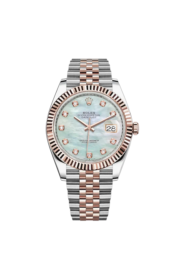 Datejust 41 41mm Jubilee Bracelet Oystersteel and Everose Gold with White Mother-Of-Pearl Diamond-Set Dial Fluted Bezel