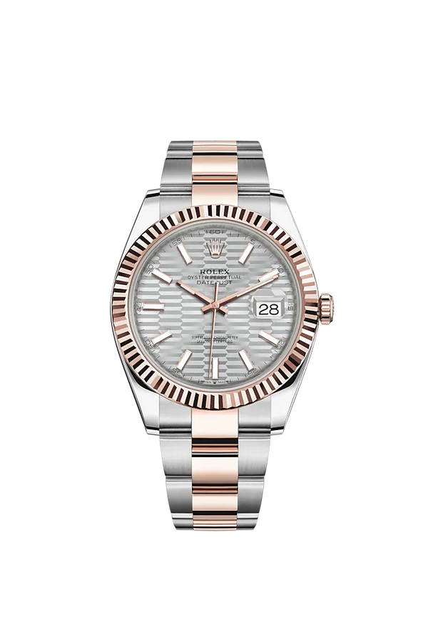 Datejust 41 41mm Oyster Bracelet Oystersteel and Everose Gold with Silver Fluted-Motif Dial Fluted Bezel