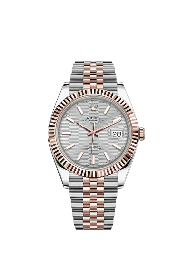 Datejust 41 41mm Jubilee Bracelet Oystersteel and Everose Gold with Silver Fluted-Motif Dial Fluted Bezel