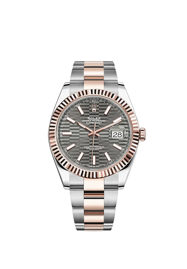 Datejust 41 41mm Oyster Bracelet Oystersteel and Everose Gold with Slate Fluted-Motif Dial Fluted Bezel
