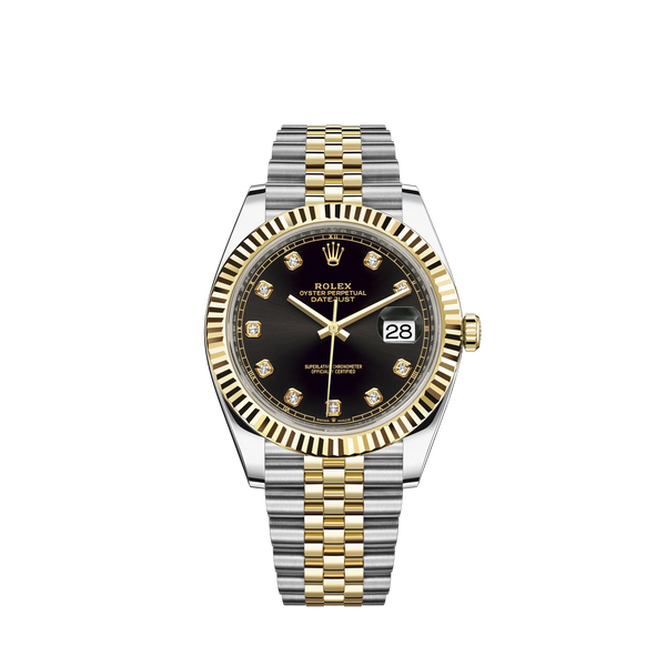 Datejust 41 41mm Jubilee Bracelet Oystersteel and Yellow Gold with Bright Black Diamond-Set Dial Fluted Bezel