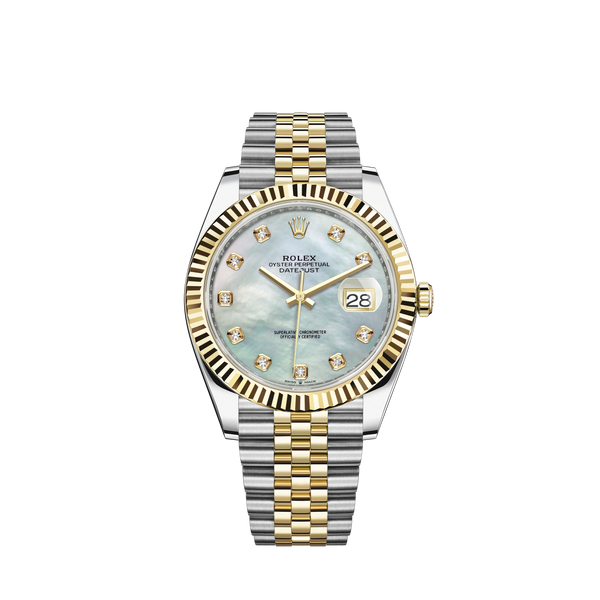 Datejust 41 41mm Jubilee Bracelet Oystersteel and Yellow Gold with White Mother-Of-Pearl Diamond-Set Dial Fluted Bezel