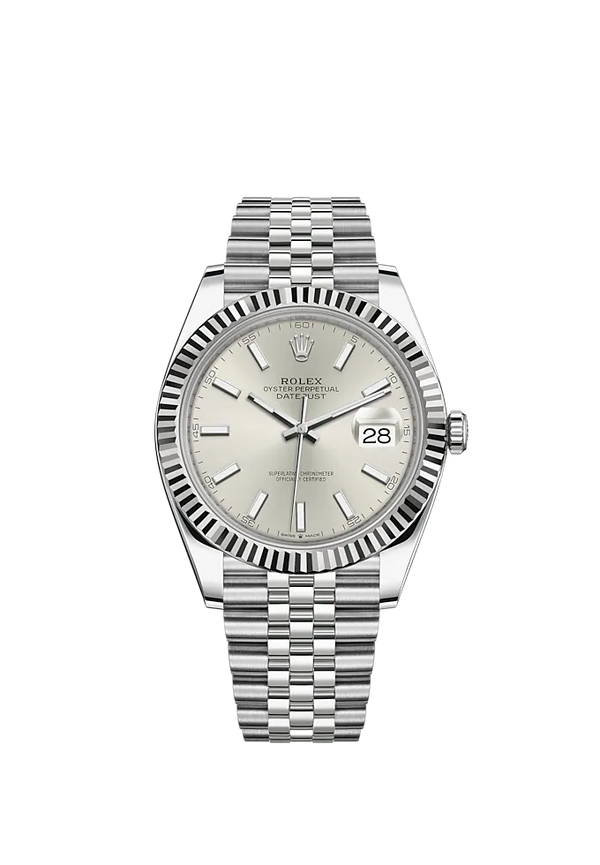 Datejust 41 41mm Jubilee Bracelet Oystersteel and White Gold with Silver Dial Fluted Bezel