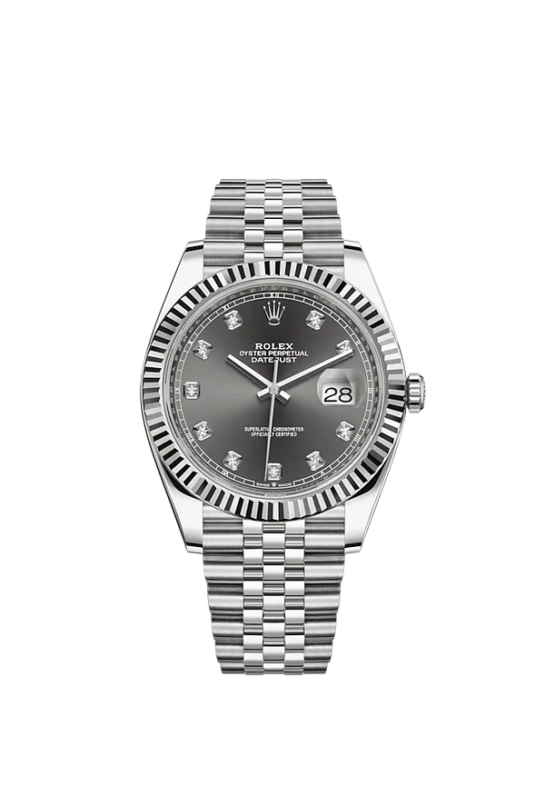 Datejust 41 41mm Jubilee Bracelet Oystersteel and White Gold with Slate Diamond-Set Dial Fluted Bezel