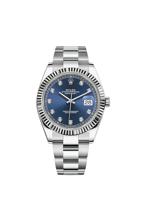 Datejust 41 41mm Oyster Bracelet and White Gold with Bright Blue Diamond-Set Dial Fluted Bezel