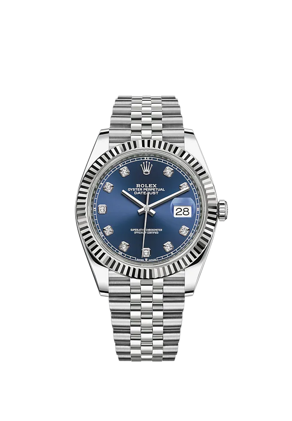 Datejust 41 41mm Jubilee Bracelet Oystersteel and White Gold with Bright Blue Diamond-Set Dial Fluted Bezel