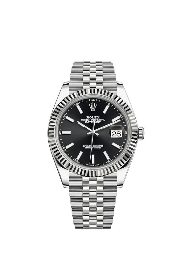 Datejust 41 41mm Jubilee Bracelet Oystersteel and White Gold with Bright Black Dial Fluted Bezel