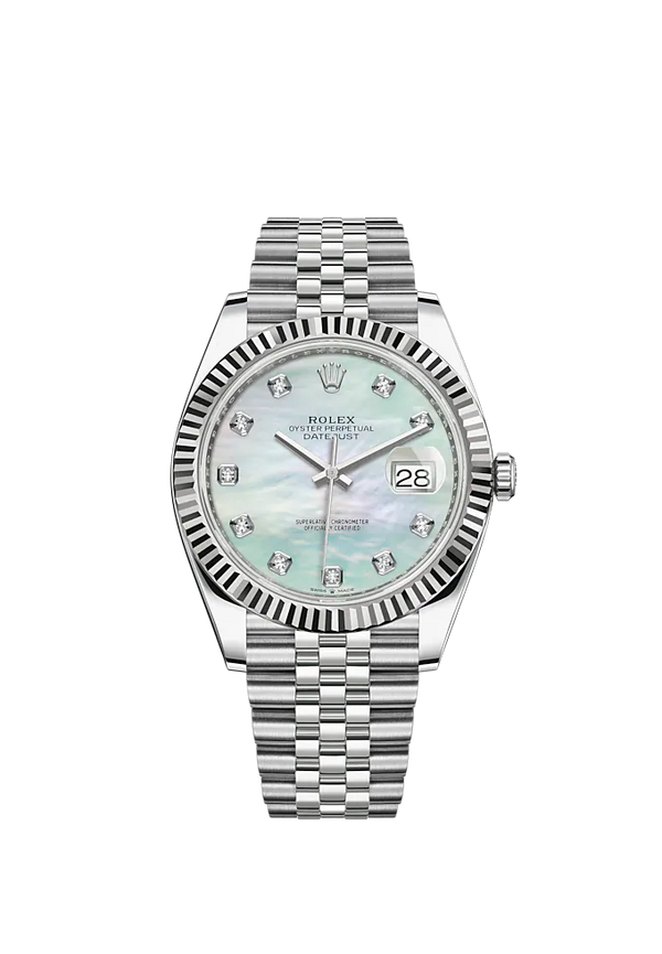 Datejust 41 41mm Jubilee Bracelet and White Gold with White Mother-Of-Pearl Diamond-Set Dial Fluted Bezel