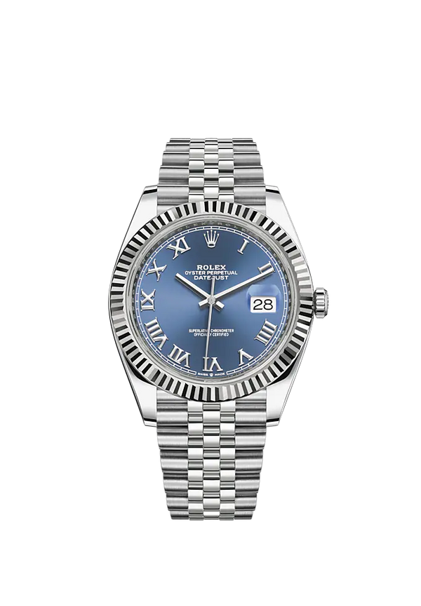 Datejust 41 41mm Jubilee Bracelet Oystersteel and White Gold with Azzurro-Blue Dial Fluted Bezel